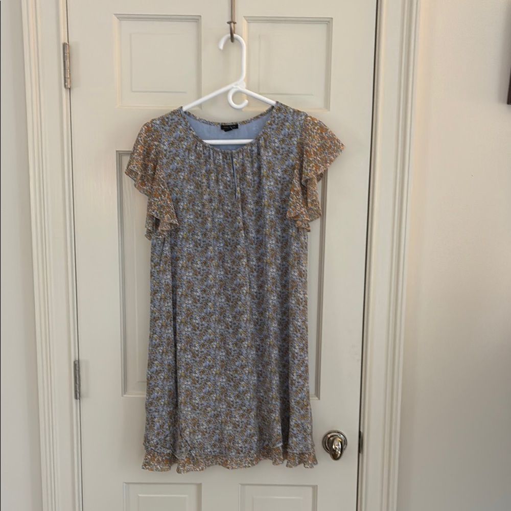 Ann Taylor Blue Casual Sundress with Flutter Sleeves